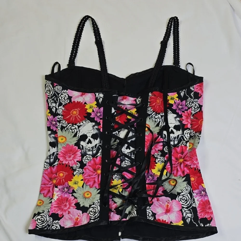 Hell Bunny Flloral Skull Buster Corset Top Size Large - Picture 5 of 8